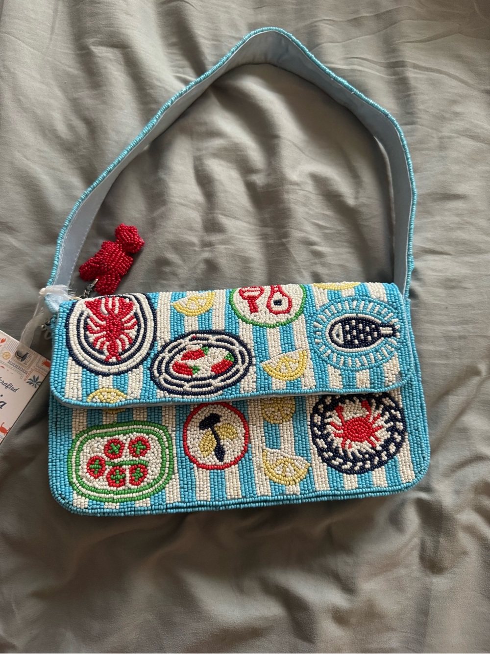 Beaded Shoulder Bag with Sea Food Motifs Handmade in India New with Tags - Picture 16 of 16